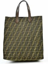 FENDI; an unused monogram canvas Zucca tote bag with two top brown leather handles, lined with brown