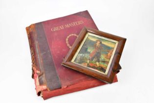 GREAT MASTERS; a folio containing photogravures and an oil on board, pirates with parrot on his