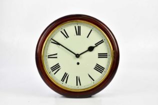 A mahogany cased station clock, the white dial set with Roman numerals, diameter 39cm.