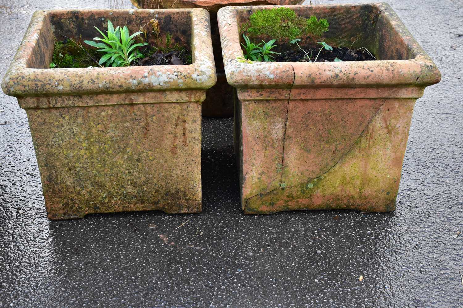 Four garden planters, comprising a circular planter, height 42cm, two square planters and a - Image 3 of 4