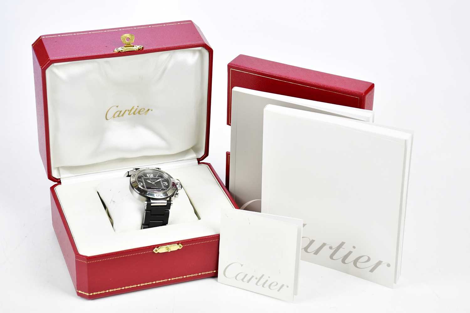 CARTIER; a Pasha de Cartier gentleman's wristwatch with date aperture, Arabic quarter markers, and - Image 6 of 6