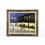 † BARRY HILTON; oil on canvas, street scene, signed lower left, 39 x 50cm, framed.