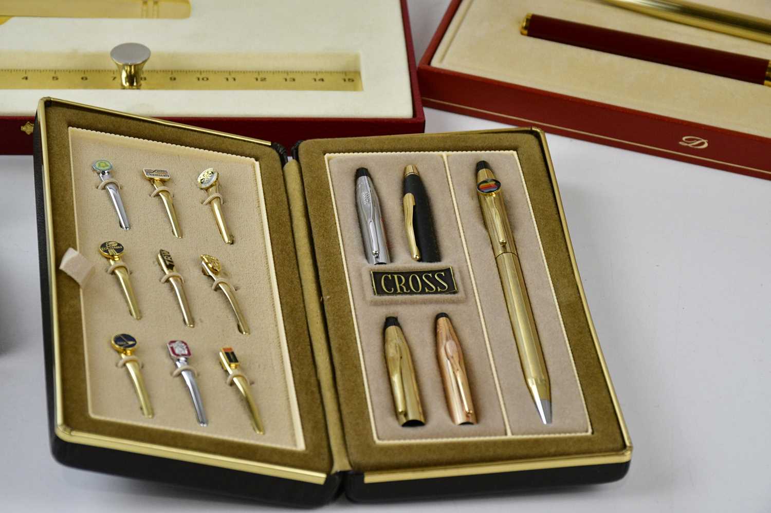 CROSS; a vintage salesman's sample pen set, c.1970s, with one pen and extra clips, cased, an S.T - Image 3 of 4