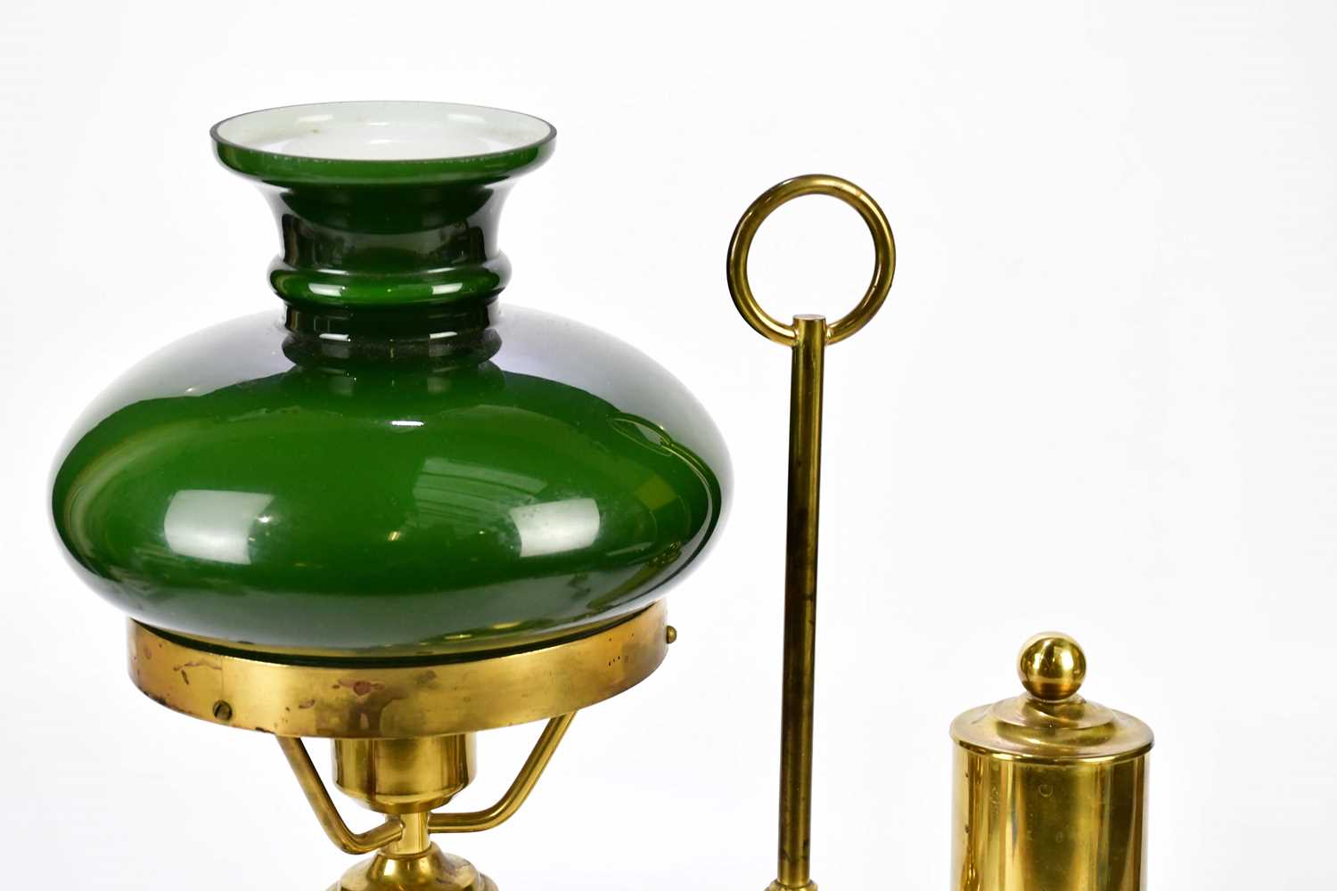 A 20th century brass reading lamp with green glass shade, height 45cm. - Image 2 of 3