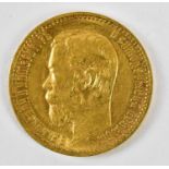 A Russian five rouble gold coin, 1898, approx. 4.26g.