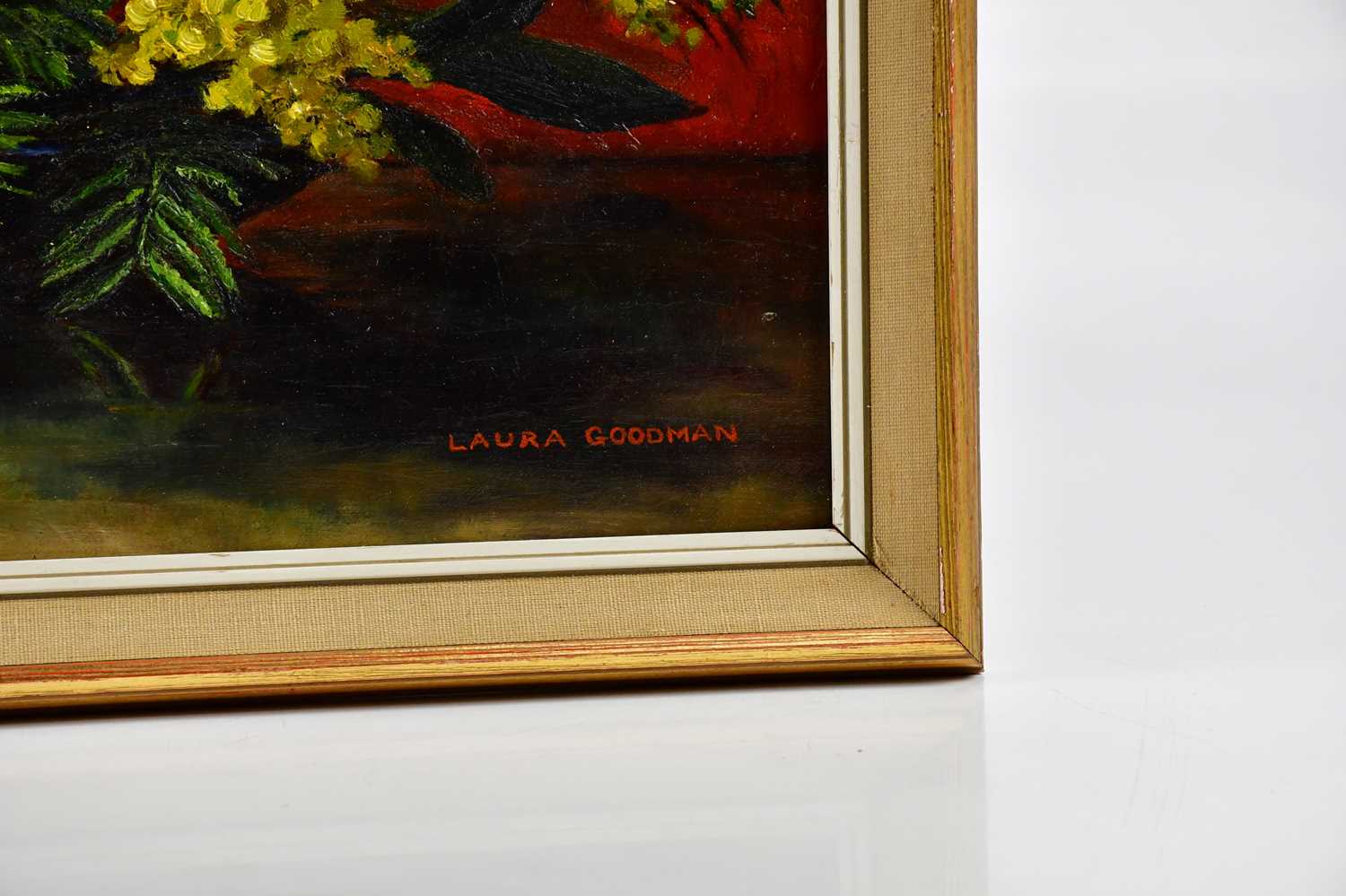 † LAURA GOODMAN; oil on board, still life study of mimosa flowers, signed lower right, 34 x 44cm, - Image 3 of 4