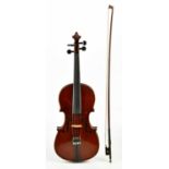 A full size German Mittenwald violin with two-piece back length 35.8cm, unlabelled, cased with a