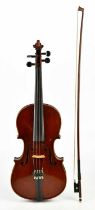 A full size German Mittenwald violin with two-piece back length 35.8cm, unlabelled, cased with a