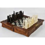 A modern Chinese chess set, height of kings 12.3cm , together with further chess set and board,