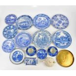 A collection of ten 19th century and later transfer printed blue and white plates, to include a