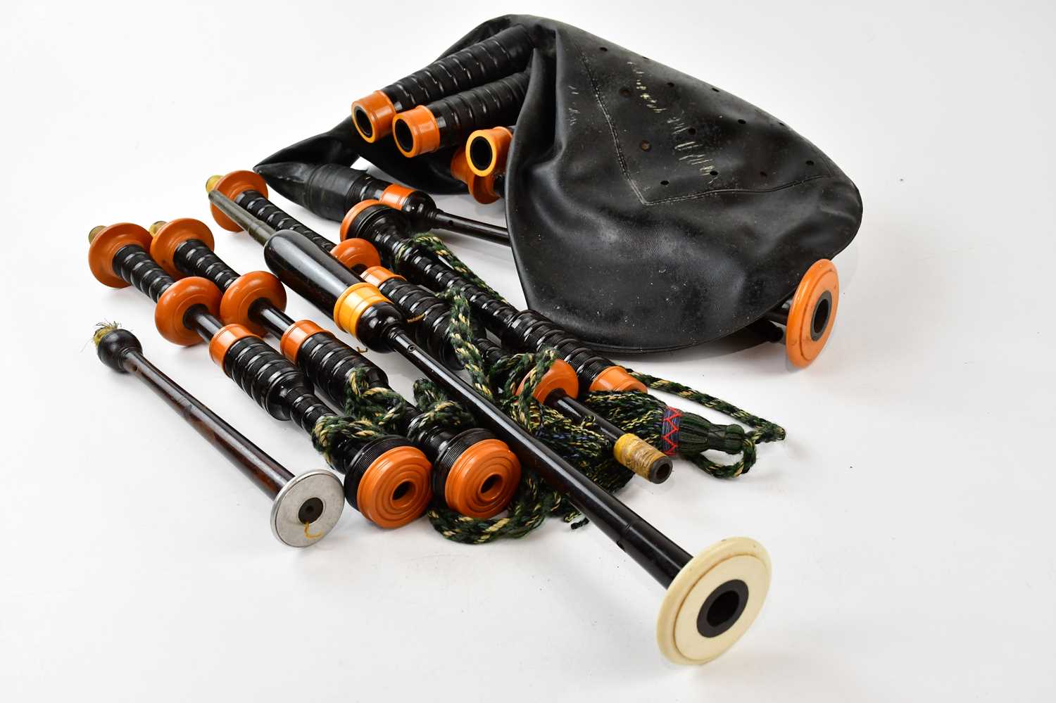 A set of vintage bagpipes. Condition Report: Stamped Macpherson Edinburgh.