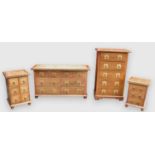 Four modern hardwood chests with stone insets, largest height 80cm, width 145cm, depth 50cm.