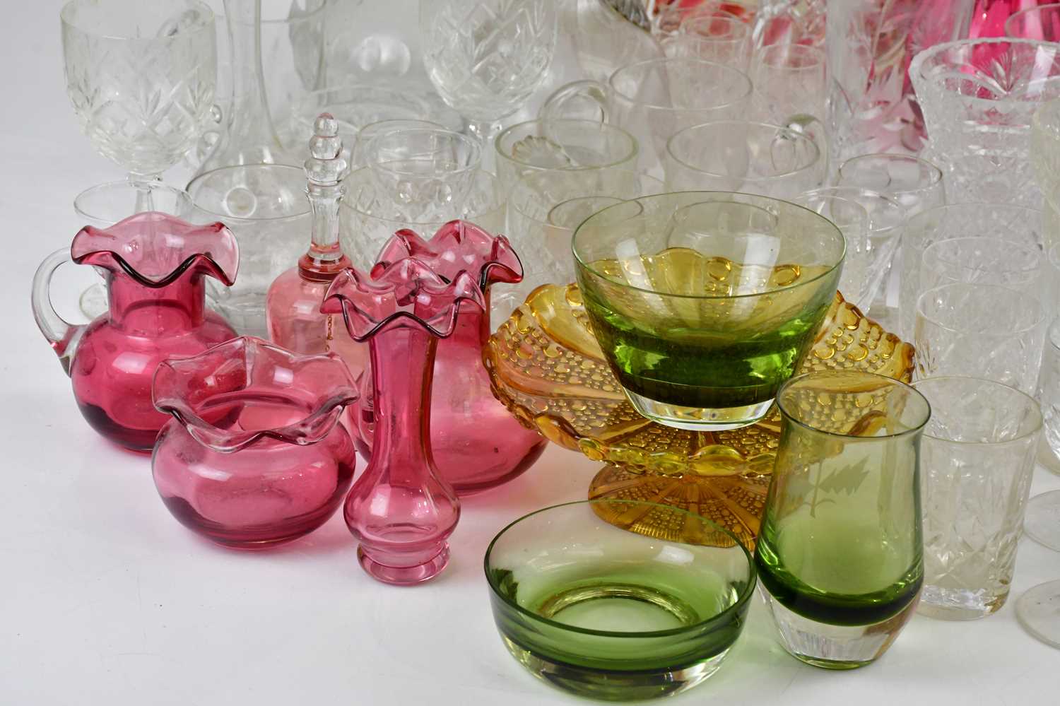 A collection of Victorian and later glassware, including a cranberry glass vase, various cut - Bild 2 aus 5