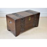A Chinese carved camphor wood blanket box, height 53cm, width 101cm.