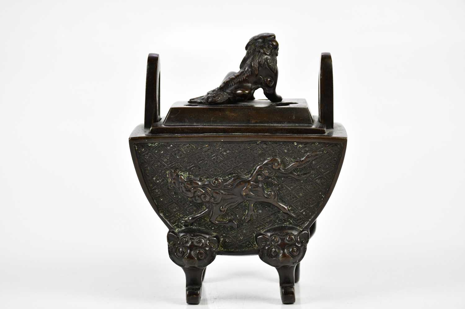 An early 20th century Japanese bronze Koro and cover with Shih Tzu dog mounted to the cover and - Image 3 of 7