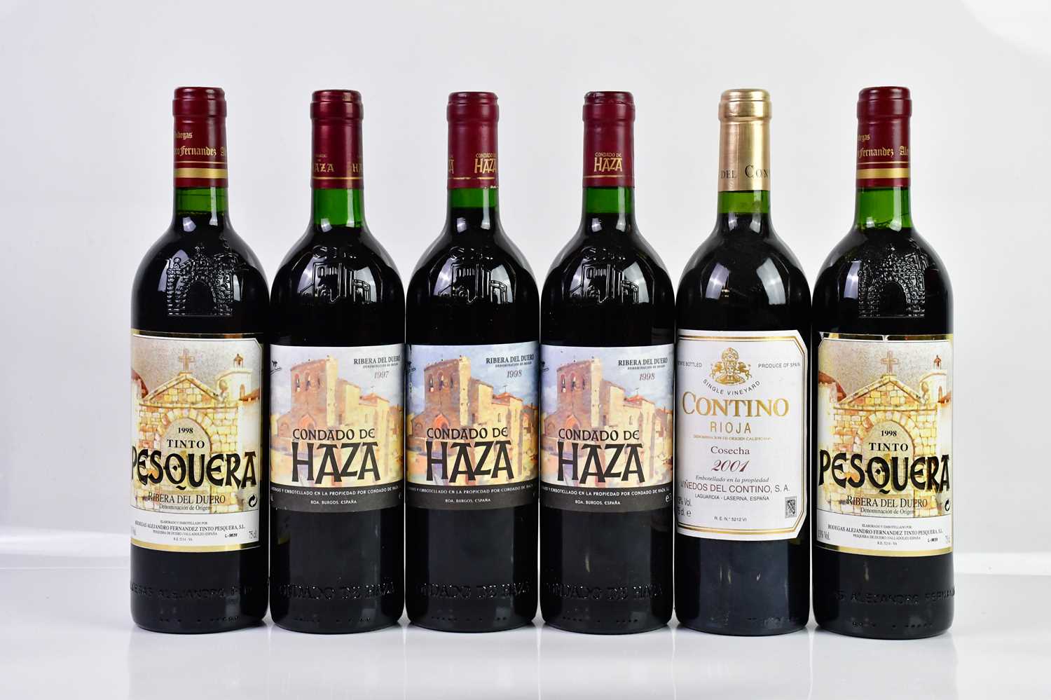 RED WINE; six bottles of mixed red white including two bottles of Condado de Haza Ribera del Duero