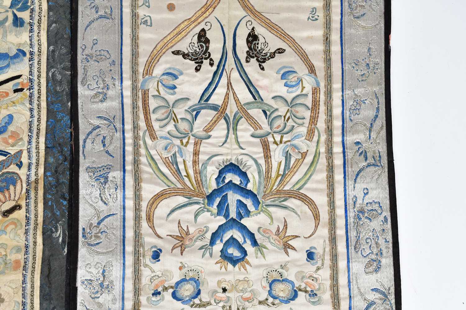 Two Chinese silk panels, including an example which bears signature, decorated with insects and - Image 6 of 13