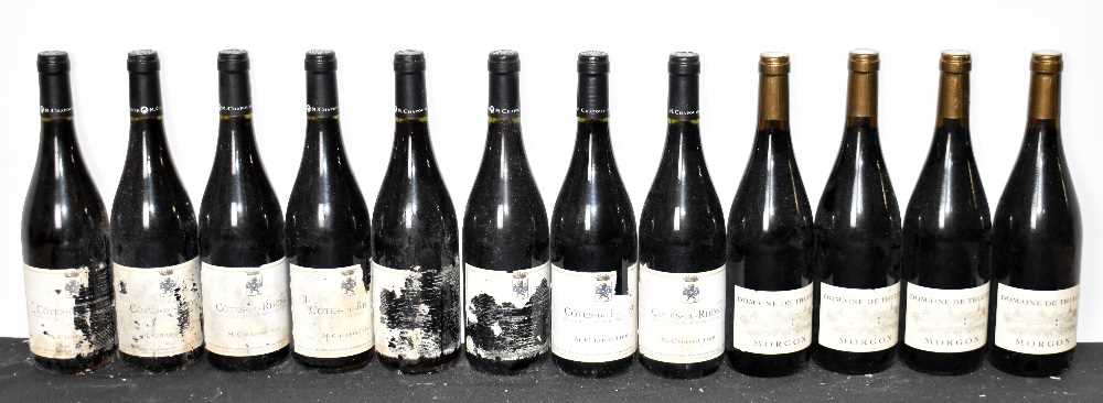 RED WINE; twelve bottles of mixed red wine including eight bottles M Chapoutier Cotes-du-Rhone 2010,