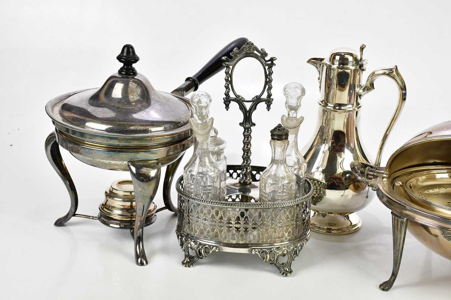 A collection of 19th century and later silver plate, including a Walker & Hall warming dish, a - Image 2 of 3