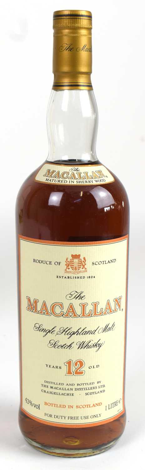 WHISKY; a bottle of The Macallan Single Highland Malt Scotch whisky, 12 years old, 43%, 1l, in