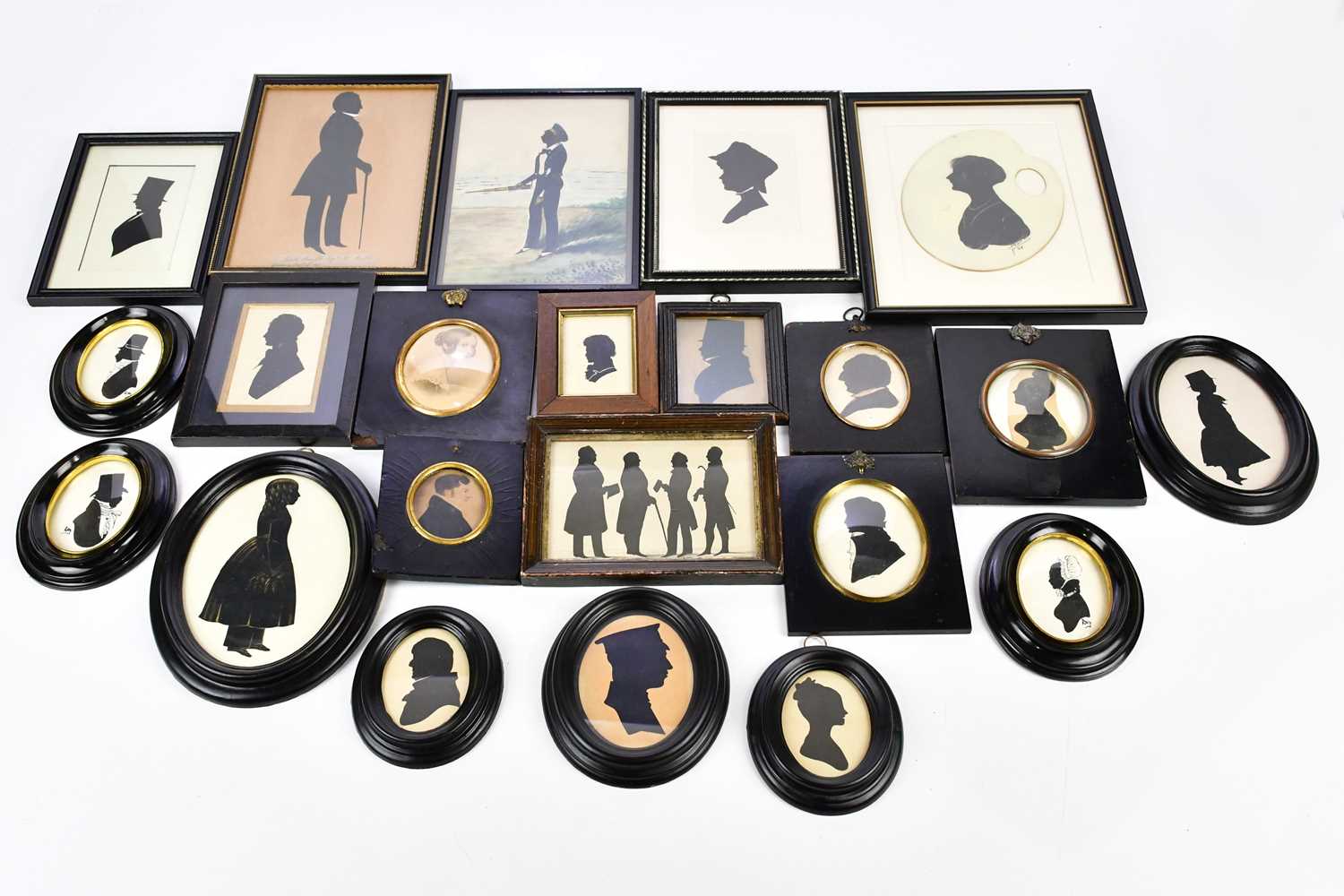 A collection of various silhouettes, including an example on painter's palette, 17 x 13cm. Condition