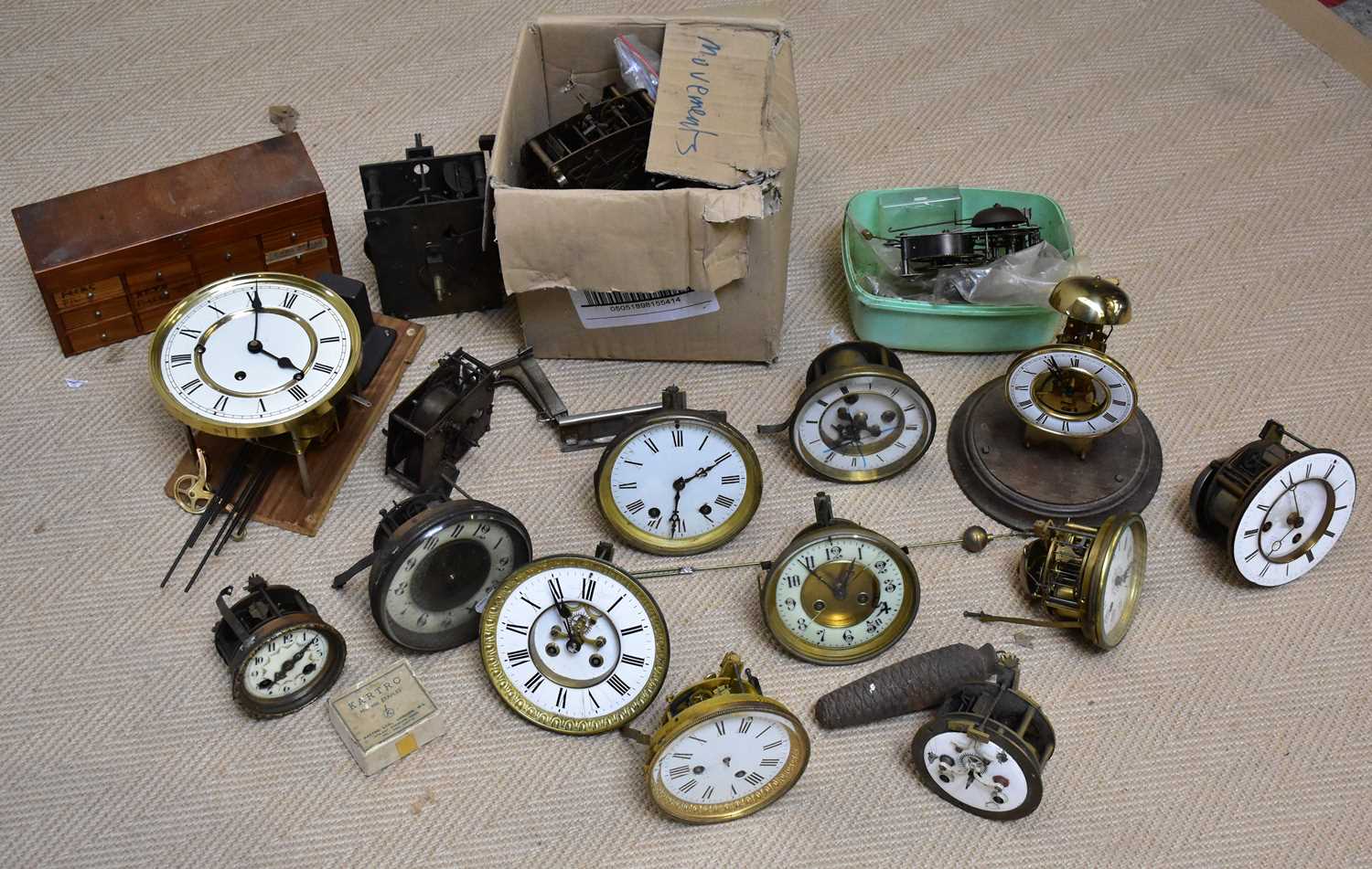 A collection of 20th century brass, onyx and metal clocks and timepieces (qty), with a selection