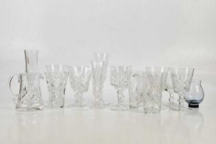 A small collection of cut glass including wine glasses, jugs, Caithness vase, etc.