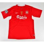 STEVEN GERRARD; a signed 2005 Liverpool retro style football shirt, size L. Condition Report: