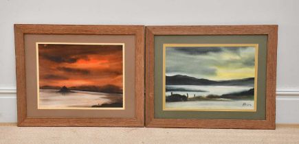 H ULLMAN; pair of pastels, 'Sunrise' and 'Sunset', both signed lower right, 35 x 47cm, both framed