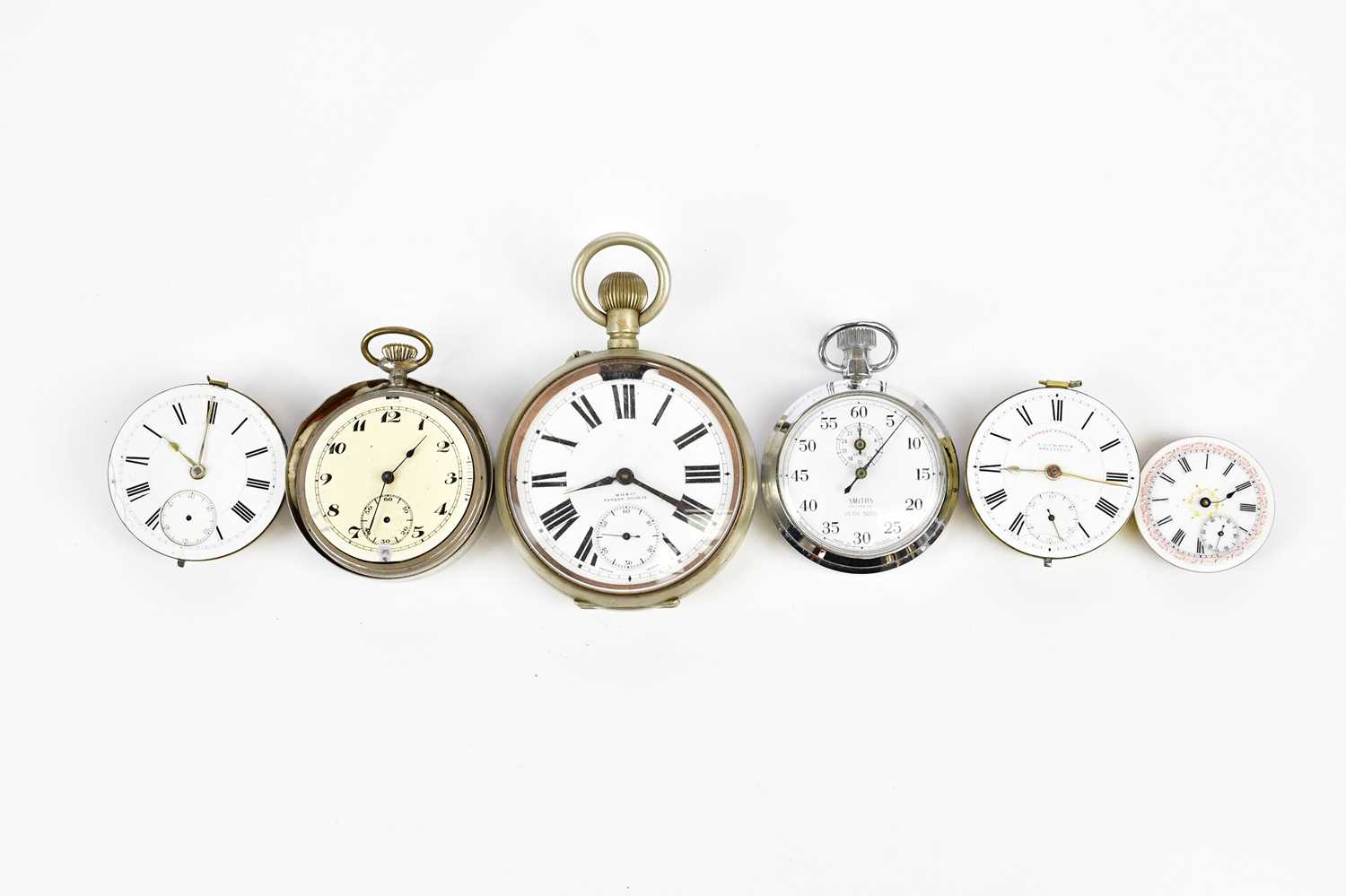 A base metal cased Goliath crown wind pocket watch, the enamel dial set with Roman numerals and