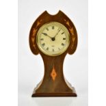 An Edwardian inlaid mahogany balloon timepiece, with later Elliott movement, height 25cm.