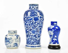 A Chinese blue and white vase, together with a blue and white ginger jar and cover and further