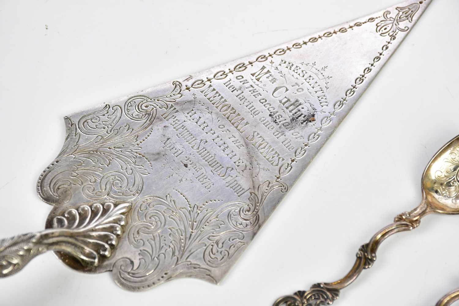 A Victorian hallmarked silver presentation trowel with engraved inscription and ivorine handle, - Image 4 of 5
