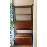 STAPLES; a mid century Ladderax system comprising two black ladders, two bureaus and four shelves.