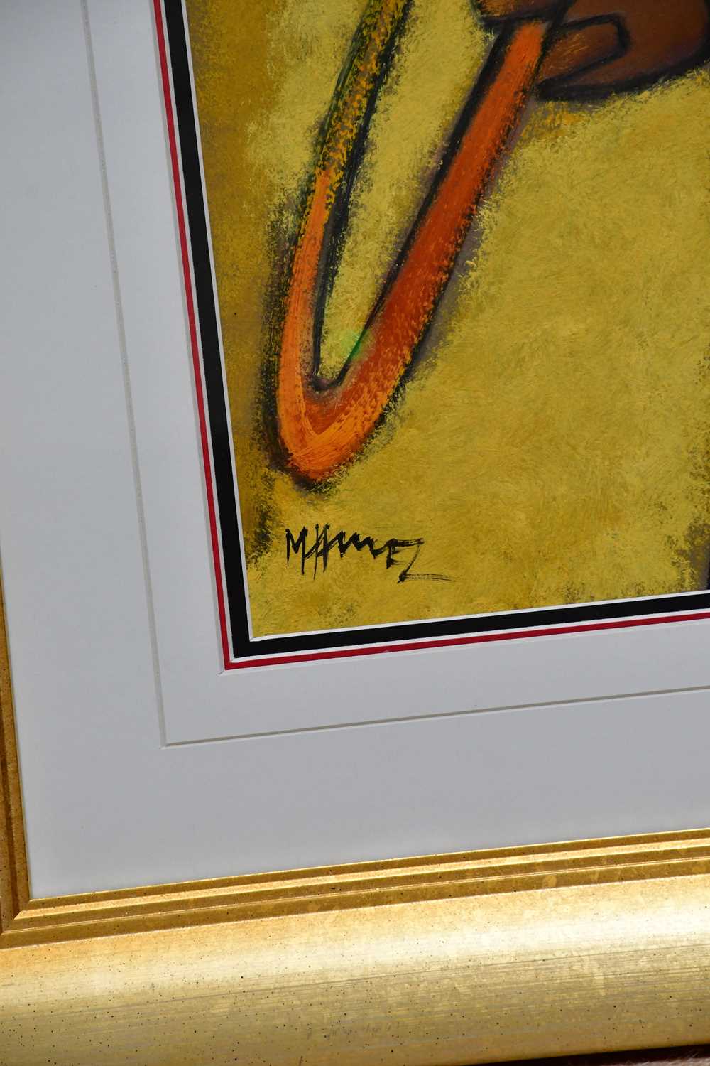 MARSHA HAMMEL; oil on gesso, 'In The Groove - 1937, Bone', signed, 60 x 45cm, framed and glazed. - Image 3 of 5