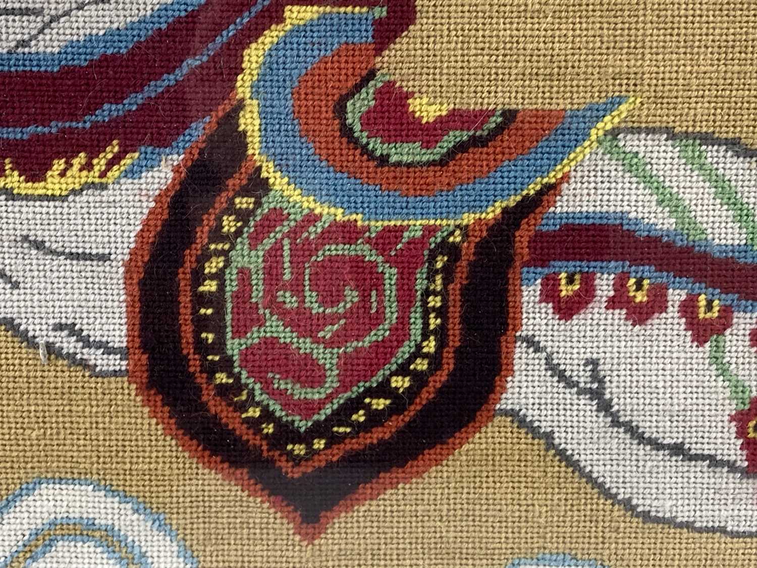 A tapestry picture of a flying horse, 38cm x 49cm, framed and glazed. - Image 2 of 2