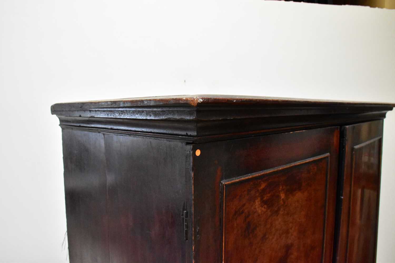 A George III mahogany linen press, with two doors above three drawers, on bracket feet, converted - Image 4 of 4