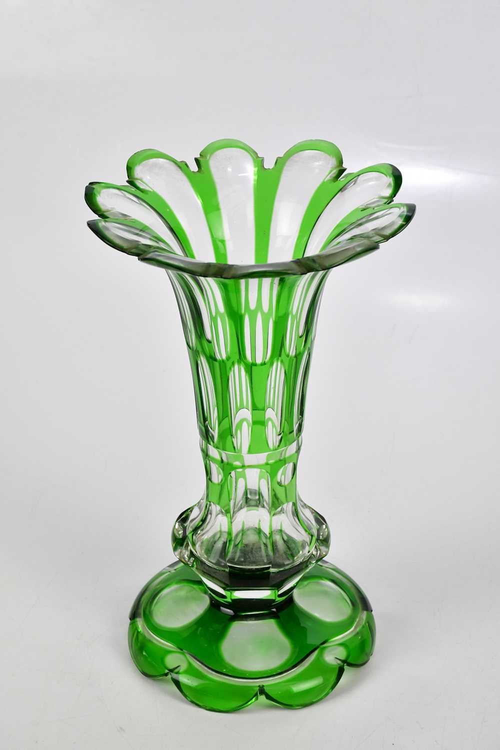 A 19th century Bohemian green flashed glass trumpet vase, height 26cm. Condition Report: Minor - Image 5 of 5