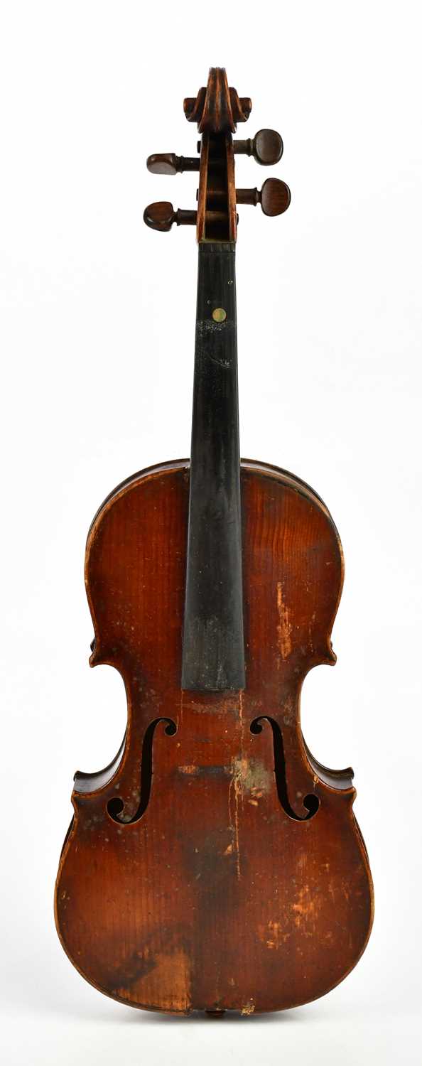 A full size German violin with one-piece back length 35.5cm, unlabelled, cased. Condition Report: