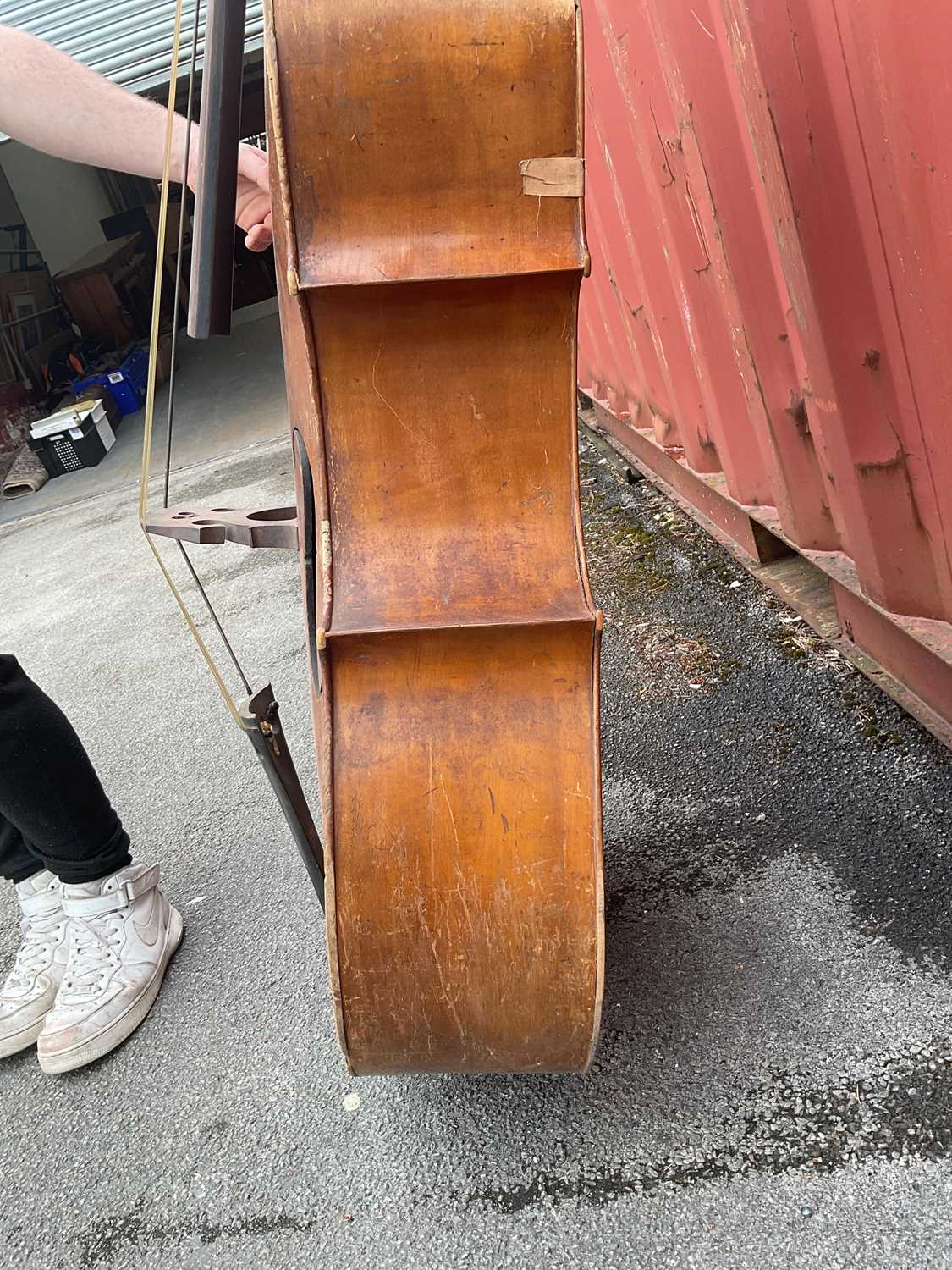 A double bass, possibly German, with two-piece back, 111cm to top of button, in need of restoration. - Image 12 of 25