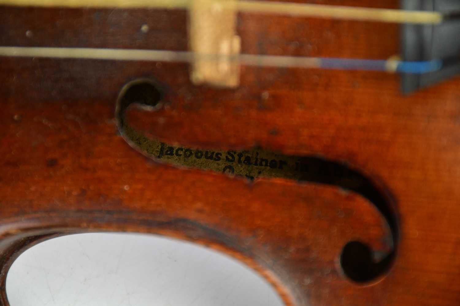 A full size German violin with two-piece back length 35.5cm, with interior label 'Jacobus Stainer in - Image 12 of 15