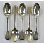 THOMAS HART STONE; a pair of Victorian hallmarked silver spoons, Exeter 1866, together with three
