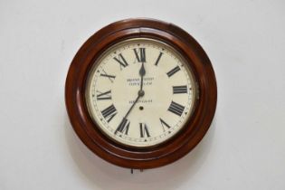 A 19th century mahogany wall clock, the replacement papered dial signed British United Clock