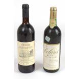 RED WINE: a bottle of Chionetti Dolcetto di Dogliani 1985, bottle no.11165, and a bottle of Colares,