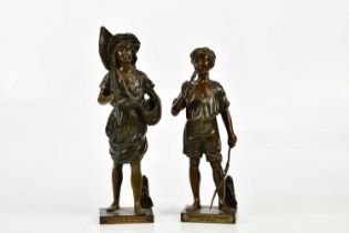 J GARNIER; a bronze figure, 'Pecheuse de Crevettes', height 32cm, and a further bronze figure