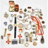 A small collection of costume jewellery including watches, brooches, necklaces and rings, etc.