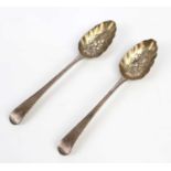GEORGE SMITH & WILLIAM FEARN; a pair of hallmarked silver Georgian berry spoons, London 1794,