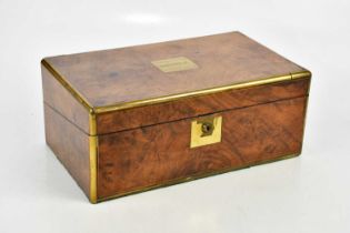 A Victorian brass bound walnut writing slope with applied cartouche inscribed 'James CH Scott',