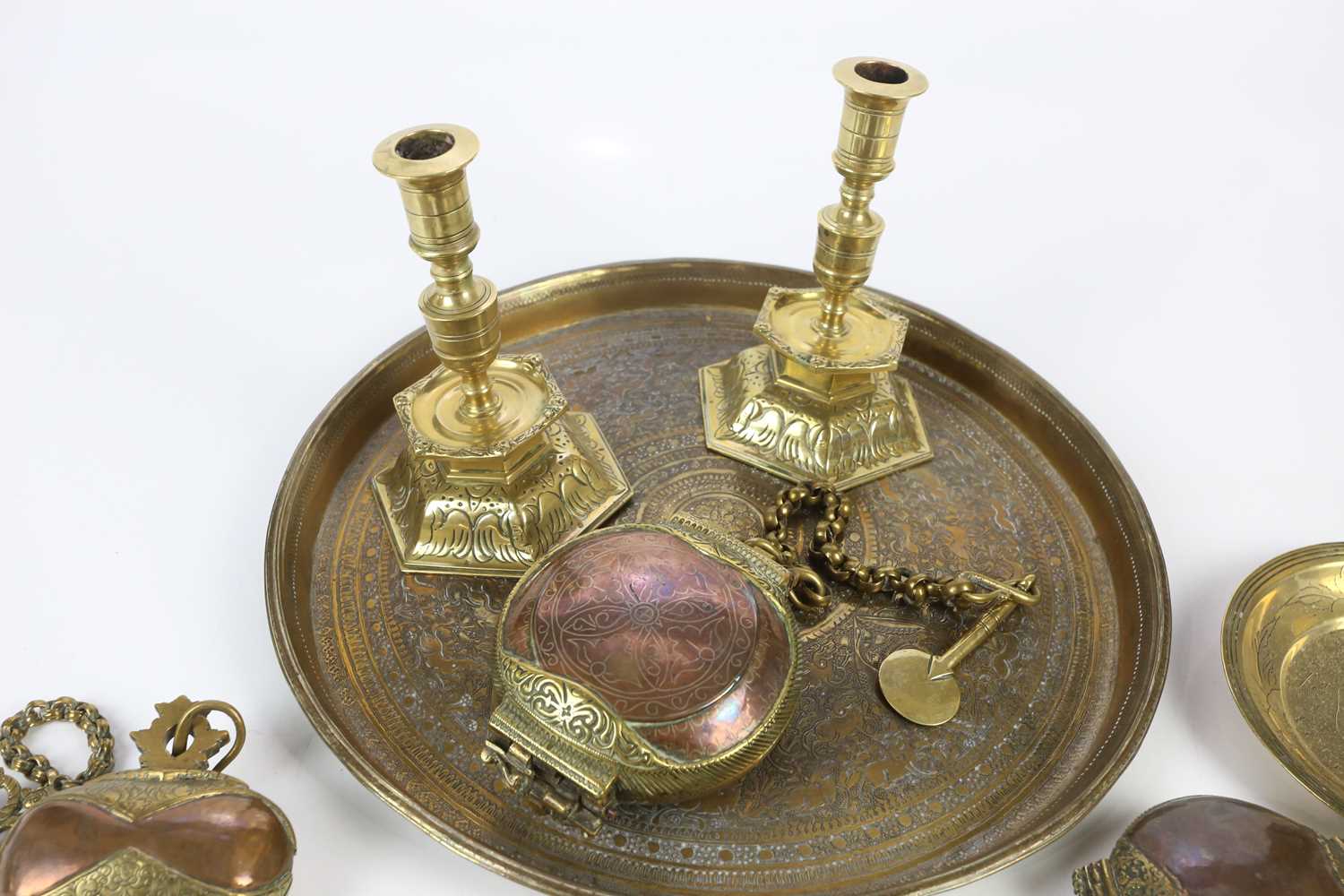 A collection of assorted Eastern metalware including brass tray, copper amd brass warming bowls, - Image 2 of 4