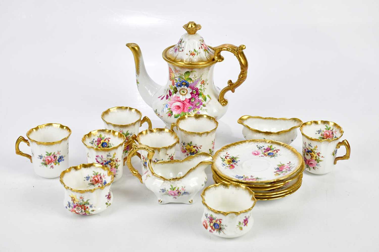 HAMMERSLEY; a six setting service in the 'Lady Patricia' pattern including teapot (18). Condition